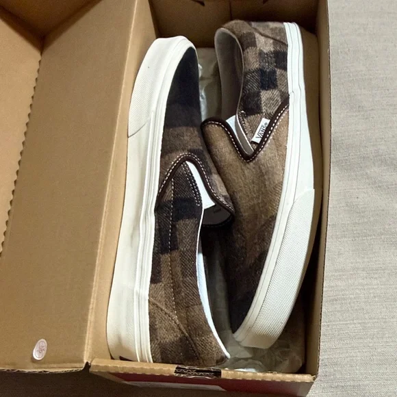Vans Men's Checkered Slip-On Sneakers - Brown and Black - Picture 5 of 6